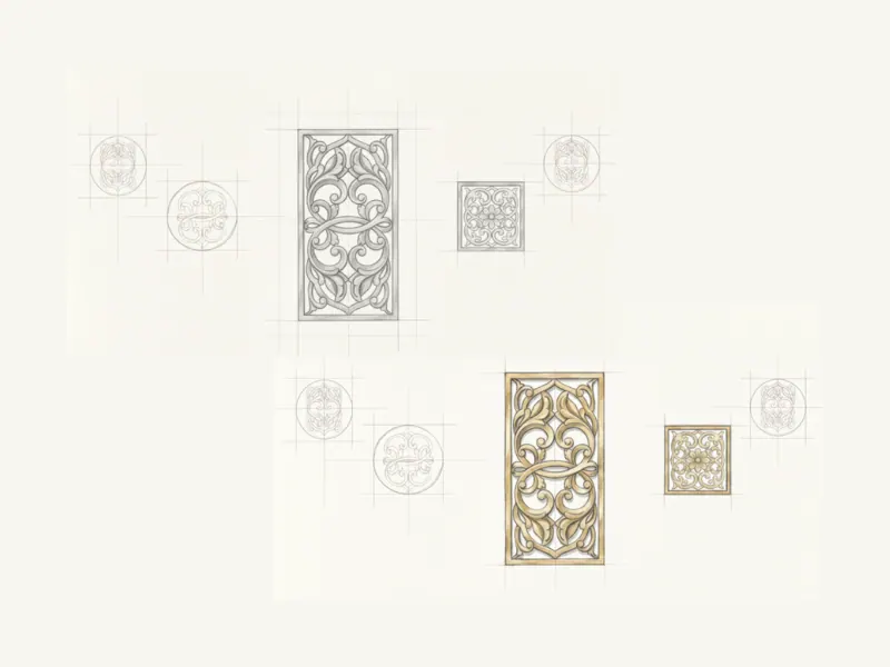 Master artisan hand-carving the Diwan credenza in solid Sheesham wood