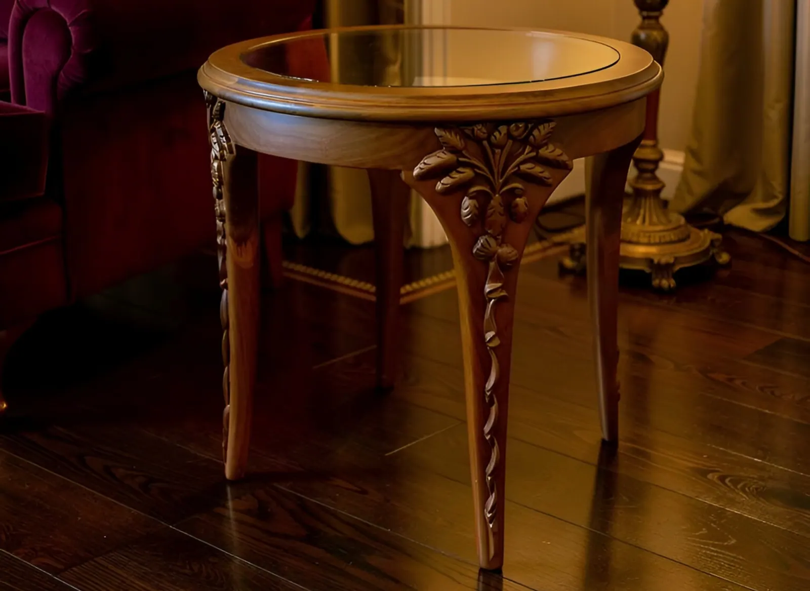Barg Side Table, hand-carved solid Sheesham wood furniture by Hand & Hewn