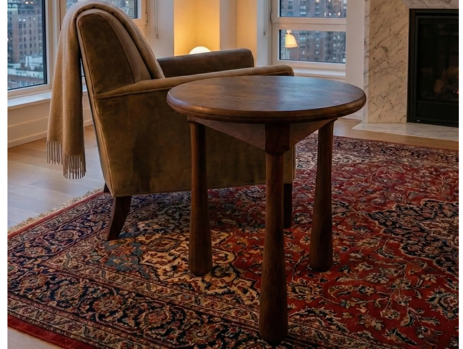 Daira Side Table, hand-carved solid Sheesham wood furniture by Hand & Hewn